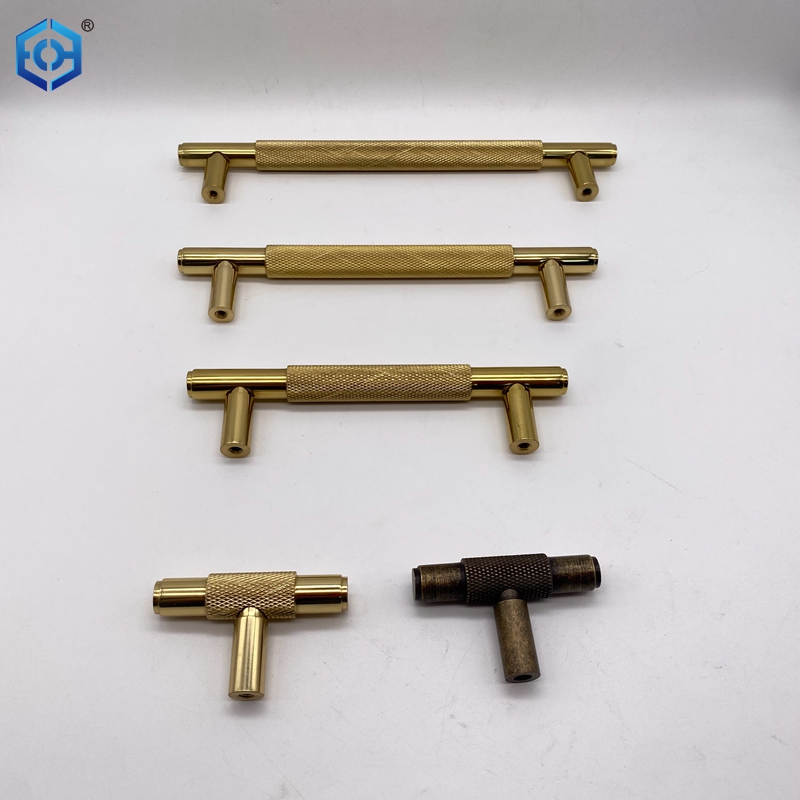 Knurled Brass Cabinet Pulls Kitchen Handles for Cabinets Gold Drawer Pulls T Bar Drawer Handle