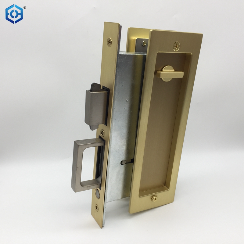 Golden Satin Nickel Black Zinc Alloy Pocket Door Lock Set with Indicator for Bathroom Door