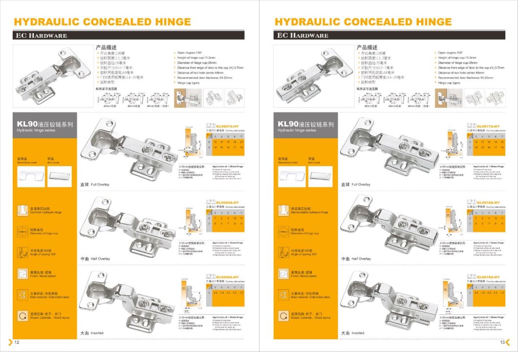 Manufacturer 40mm cup size kitchen craft hinges half overlay