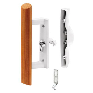 Diecast with Wood Handle Gray Patio Door Handle Tee Lock Keyed