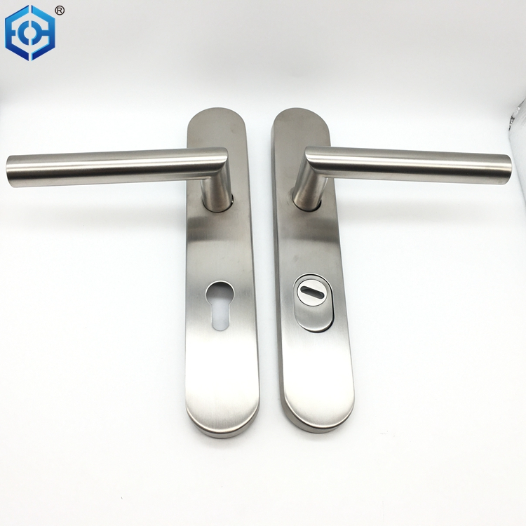 Stainless Steel Door Handle on Back Plate with Cylinder Hole