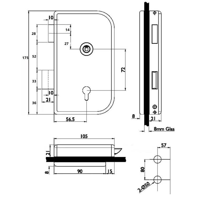 glass door centre lock