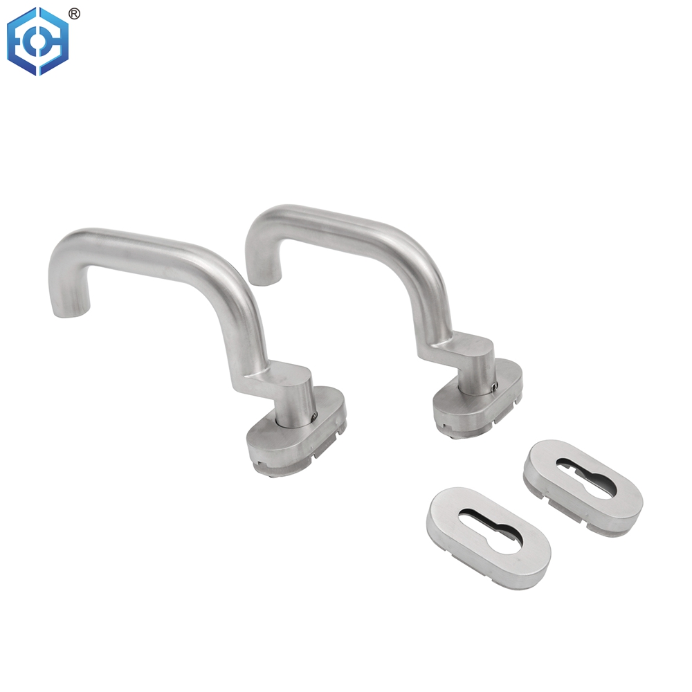 Door Handle on Oval Rosette Half Fitting Stainless Steel