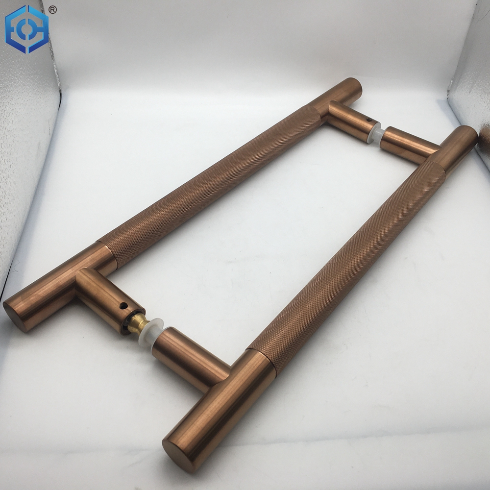 Rose Gold Stainless Steel H Type Knurled Pull Handle Glass Door