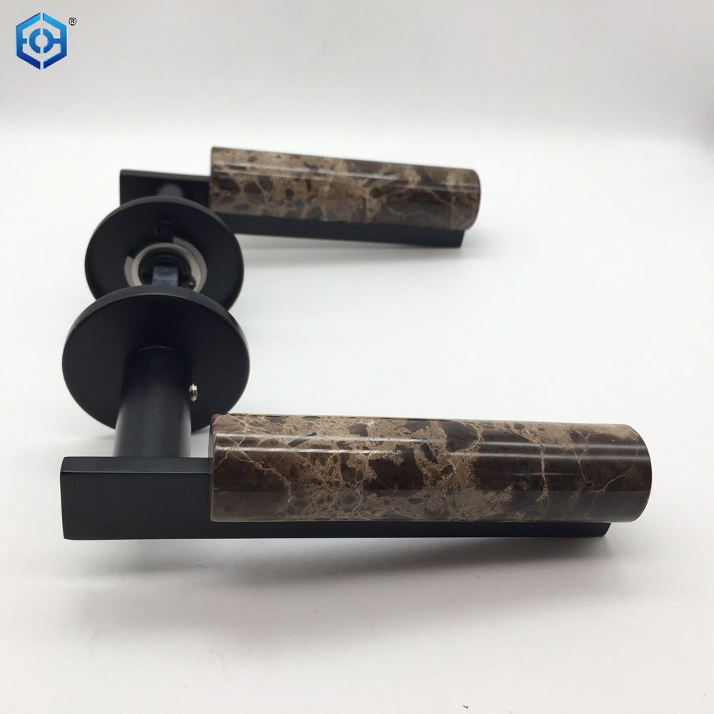 Black Stainless Steel Marble Door Lever Handle with Round Rose