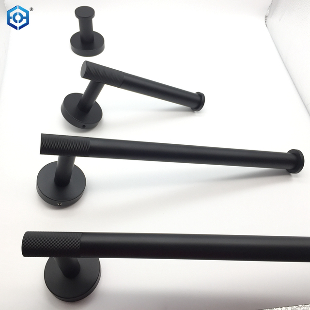 Matte Black 4 Pieces Bath Hardware Set with 24 in Towel Bar Toilet Paper Holder Hand Towel Holder Hook