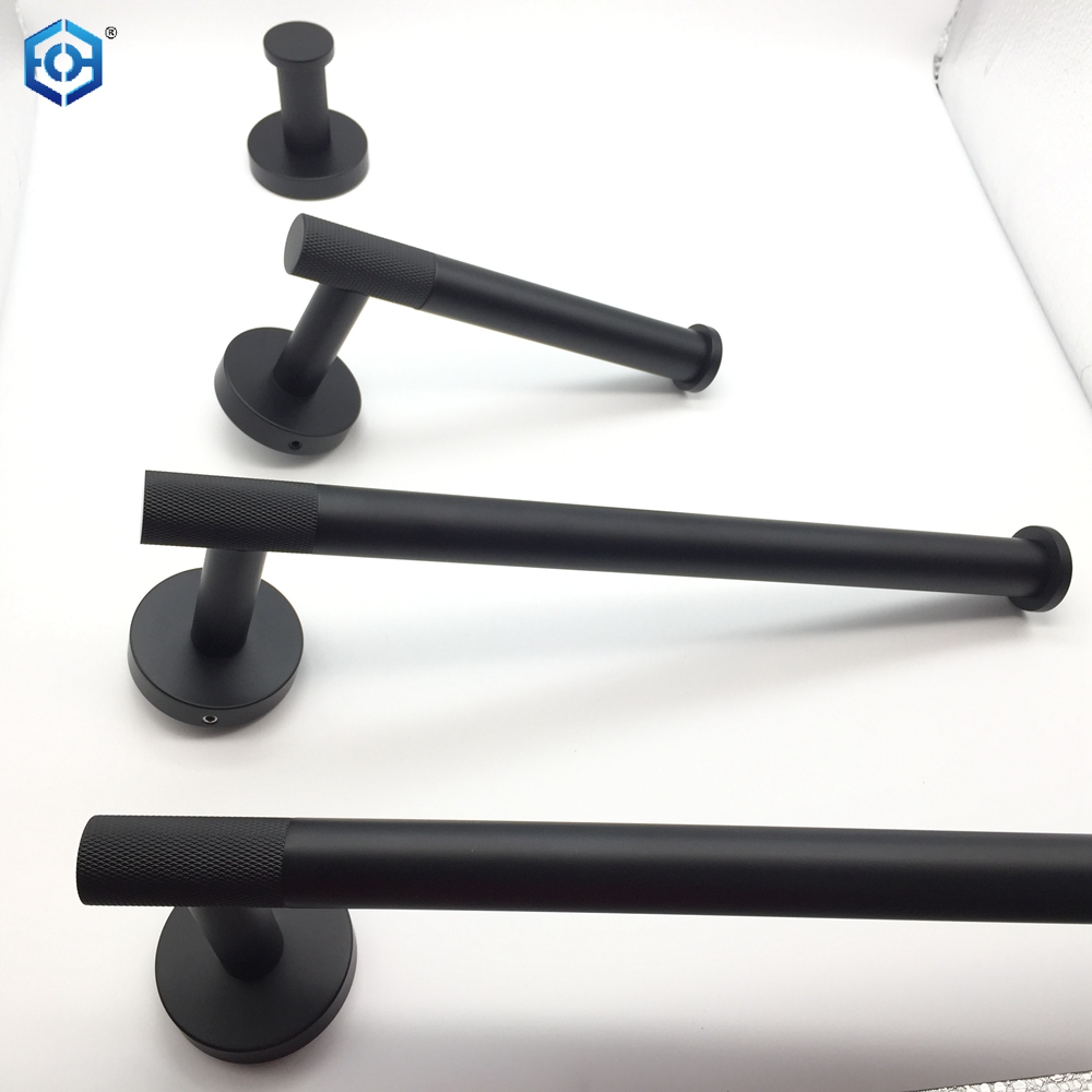 Matte Black 4 Pieces Bath Hardware Set with 24 in Towel Bar Toilet Paper Holder Hand Towel Holder Hook
