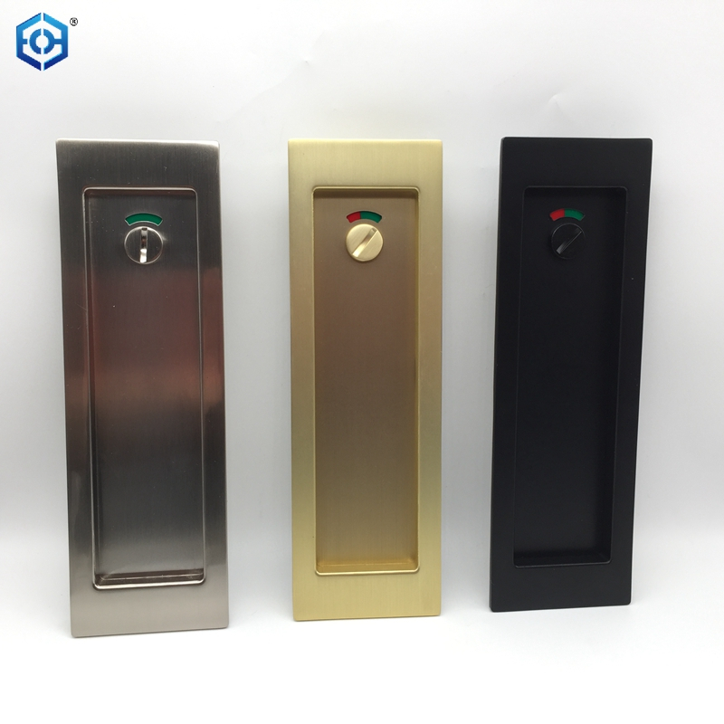 Golden Satin Nickel Black Zinc Alloy Pocket Door Lock Set with Indicator for Bathroom Door