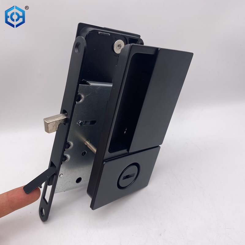 Black Zinc Alloy Sliding Pocket Door Hardware Passage Privacy Entry Lock Set with Handles