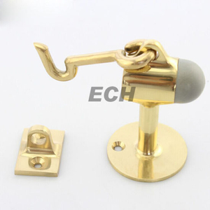 Golden Brass Manual Door Stopper with Hook (DS0059)