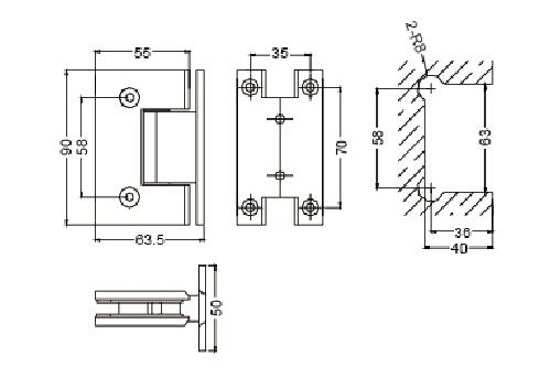 glass door hinge cad block