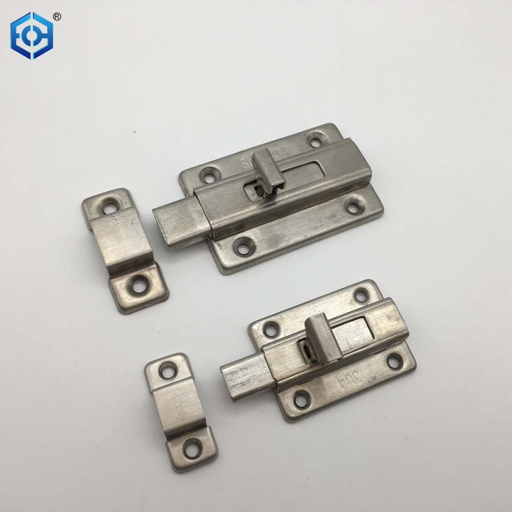 Surface Mounted Door Latches Stainless Steel 2/3/4 Inch Long Double-ended Bolt Silver Sliding Lock