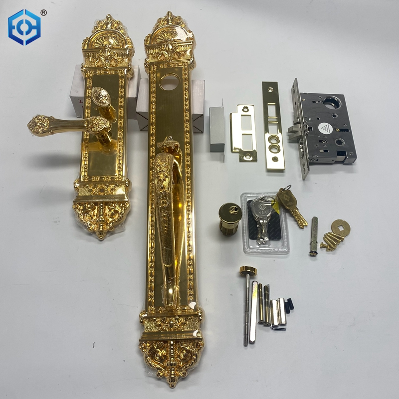 Golden Solid Brass American Style Brushed Brass Door Handles Lock
