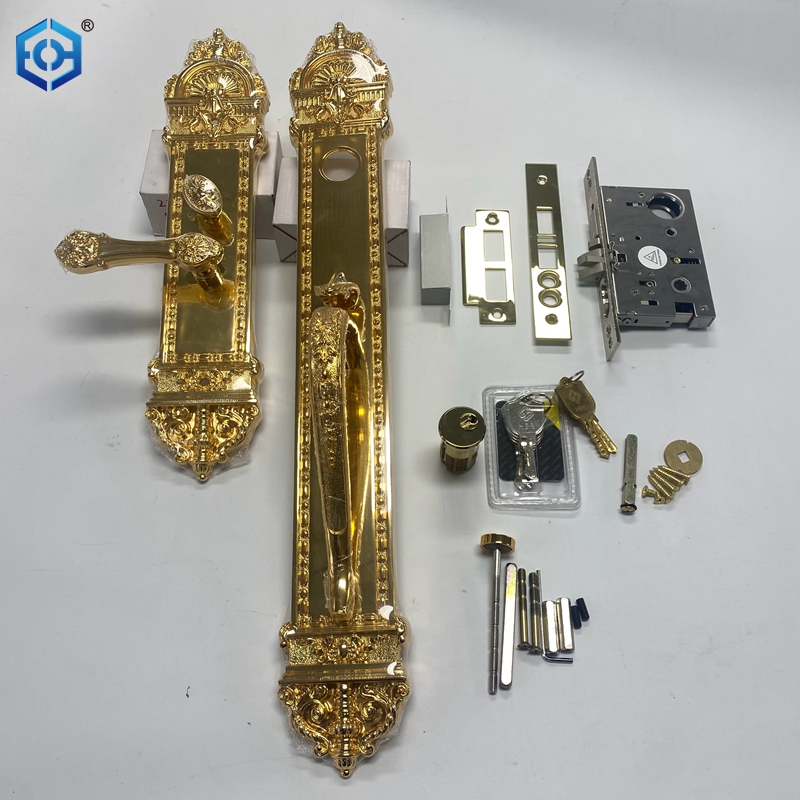 Golden Solid Brass American Style Brushed Brass Door Handles Lock