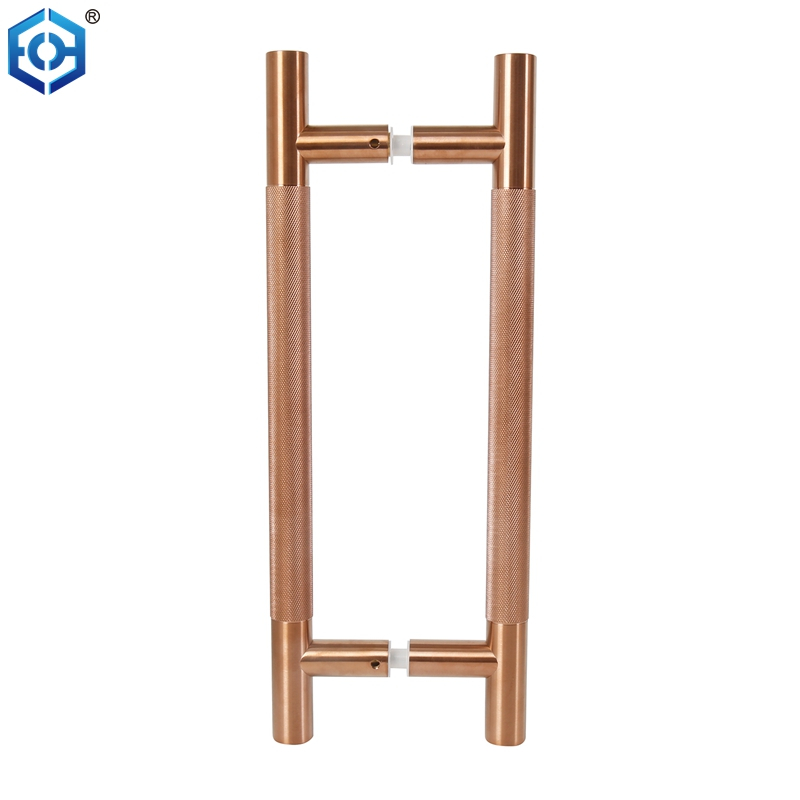 Rose Gold Stainless Steel H Type Knurled Pull Handle Glass Door