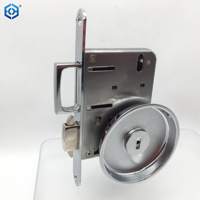 Chrome Zinc Alloy Big Round Panel Pocket Sliding Door Lock