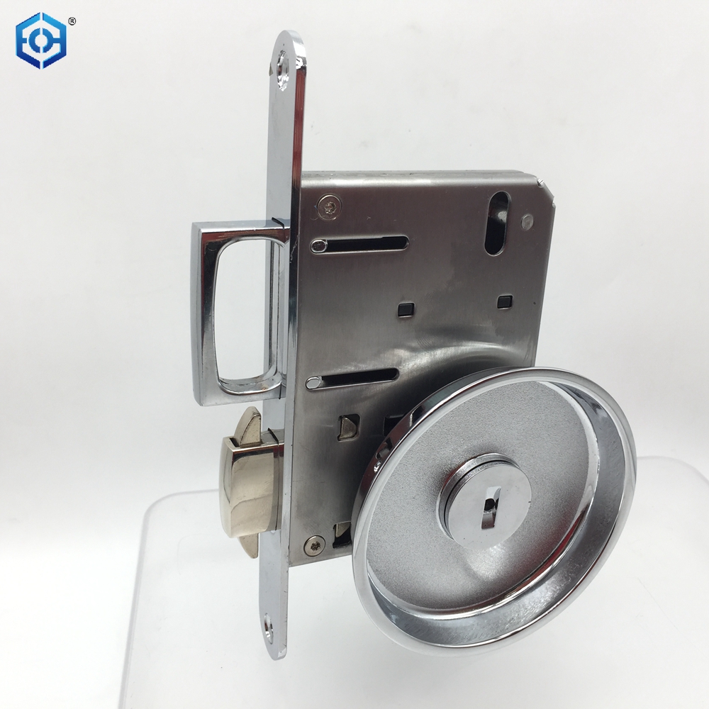 Chrome Zinc Alloy Big Round Panel Pocket Sliding Door Lock