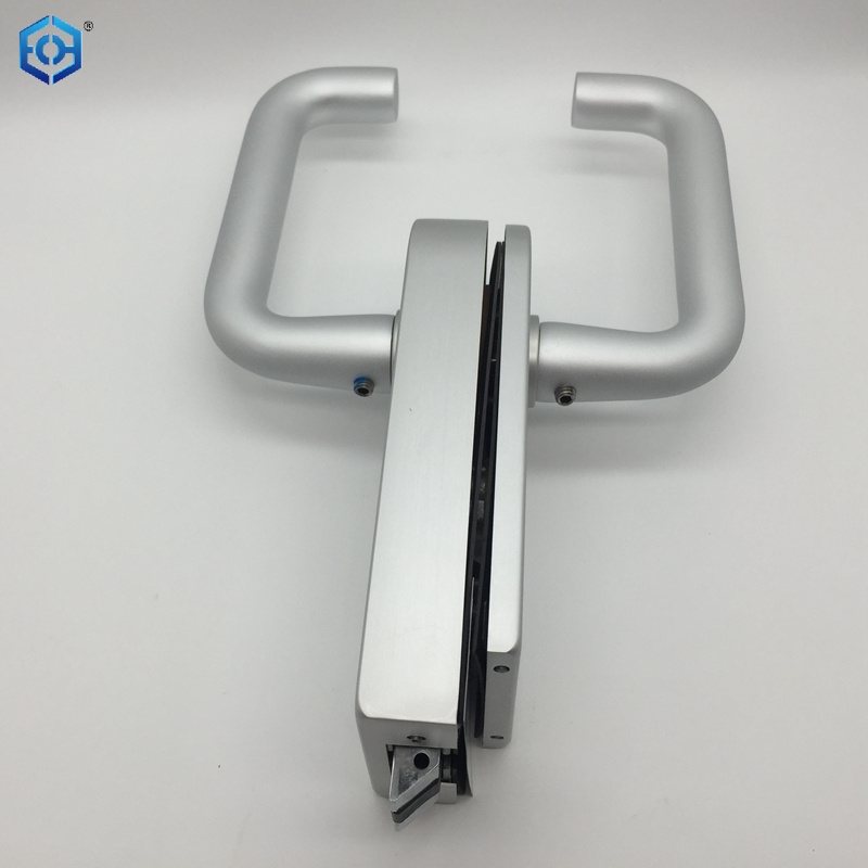 Silver Aluminum Frameless Glass Hardware Rebated Glass Door Round Lock with Handle