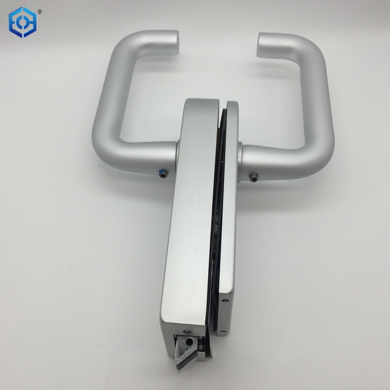 Silver Aluminum Frameless Glass Hardware Rebated Glass Door Round Lock with Handle
