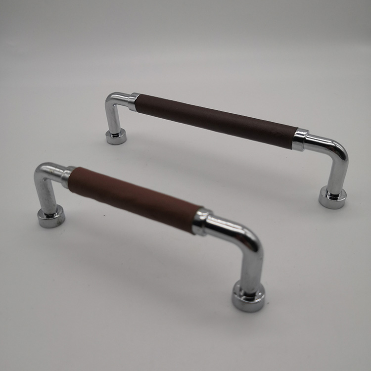 Brown Or black zinc alloy and leather furniture Handle Leather Cabinet Handle