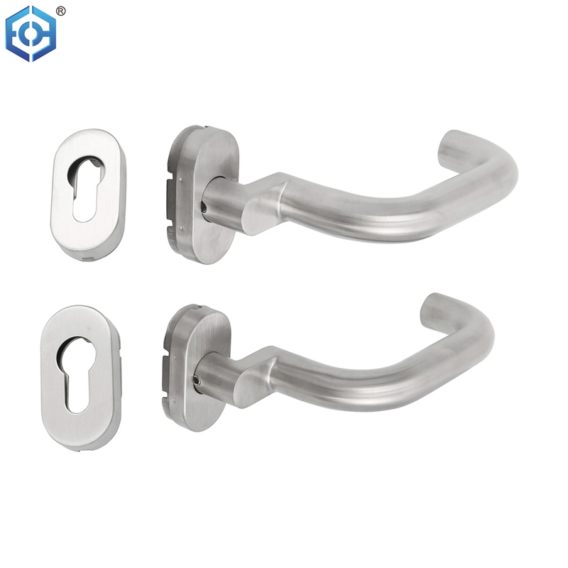 Door Handle on Oval Rosette Half Fitting Stainless Steel