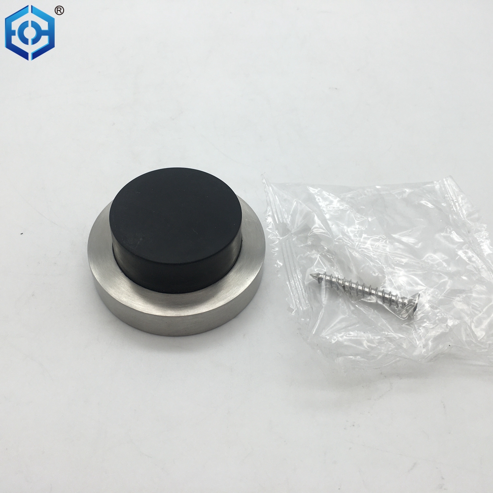 Silver Solid Stainless Steel Wall Mounted Rubber Round Door Stoppers