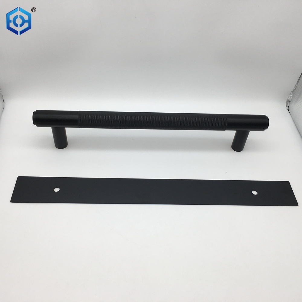 Black Stainless Steel Knurled Pull Handles On Backplate