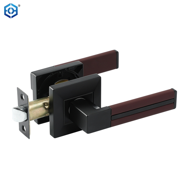 Black Leather Zinc Alloy Keyed Heavy Duty Square Door Handle Lock Reversible for Left Right Handed