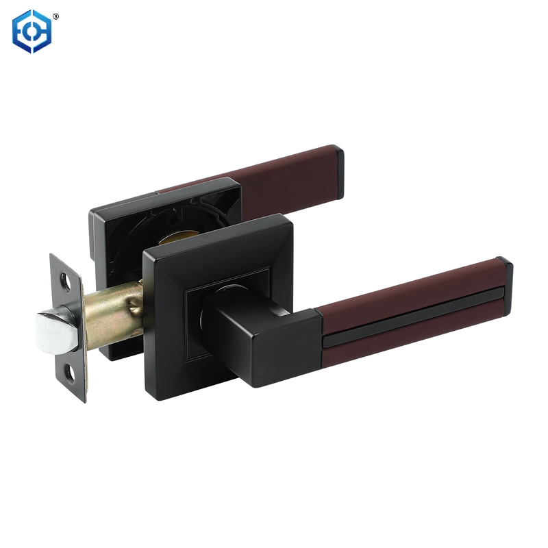 Black Leather Zinc Alloy Keyed Heavy Duty Square Door Handle Lock Reversible for Left Right Handed