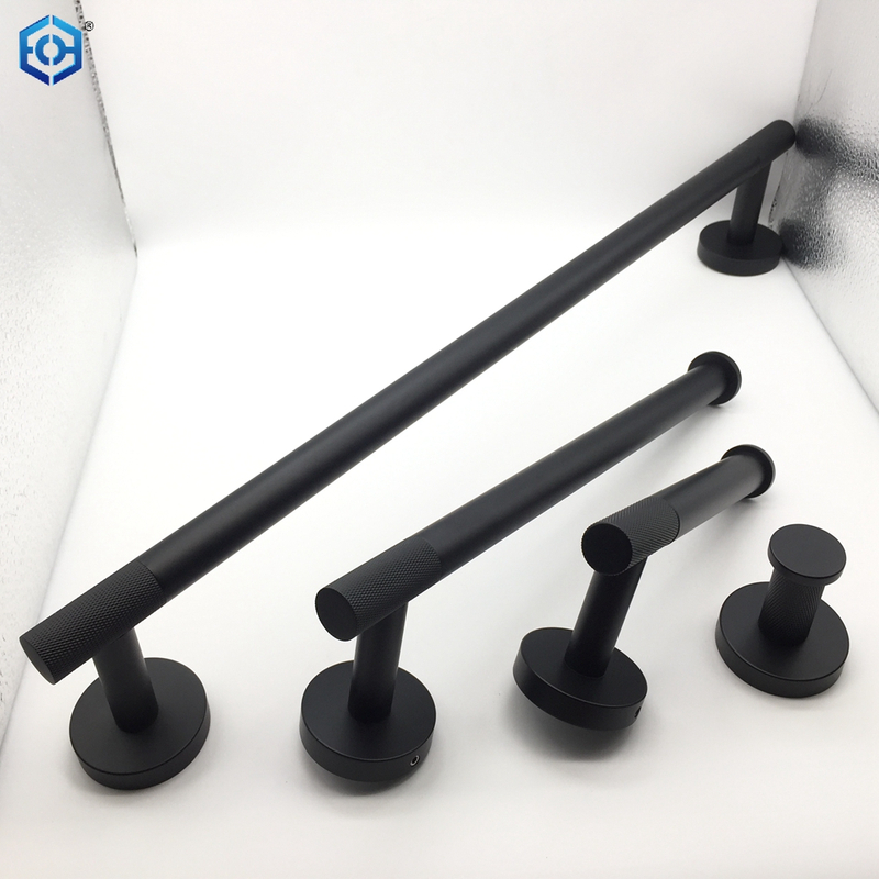 Matte Black 4 Pieces Bath Hardware Set with 24 in Towel Bar Toilet Paper Holder Hand Towel Holder Hook