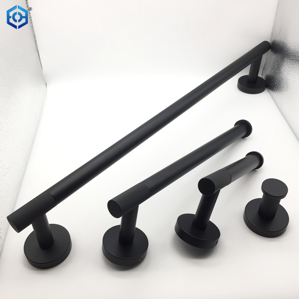 Matte Black 4 Pieces Bath Hardware Set with 24 in Towel Bar Toilet Paper Holder Hand Towel Holder Hook