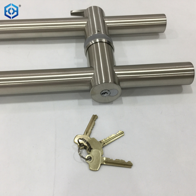 Stainless Steel Cylinder And Thumbturn Glass Door Pull Handle Locking Ladder Pull