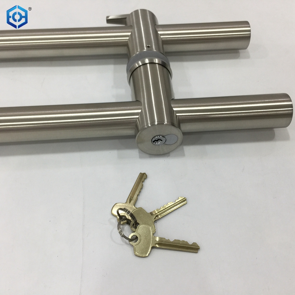 Stainless Steel Cylinder And Thumbturn Glass Door Pull Handle Locking Ladder Pull