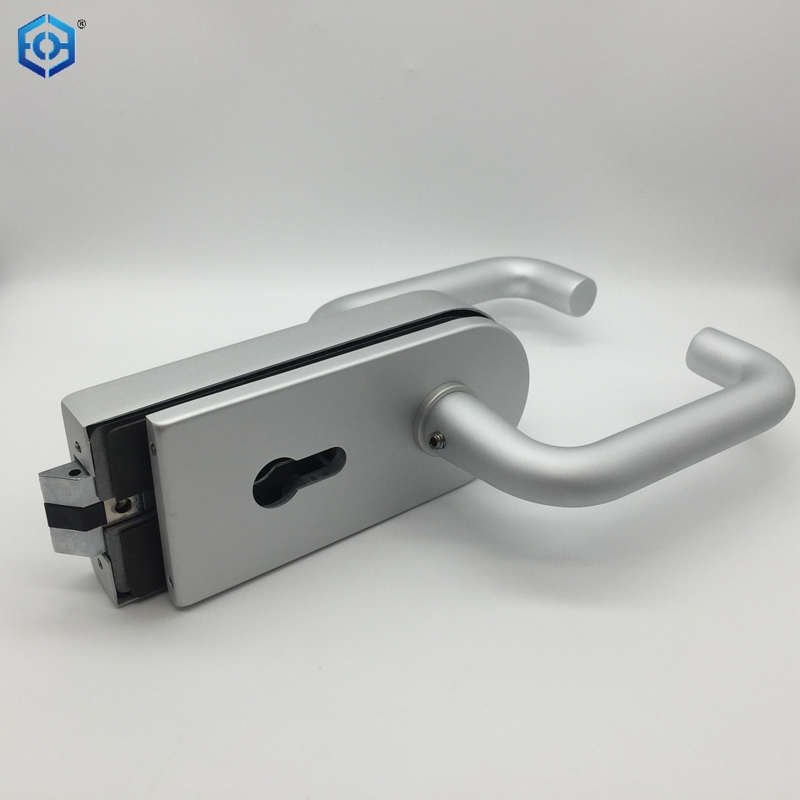 Silver Aluminum Frameless Glass Hardware Rebated Glass Door Round Lock with Handle
