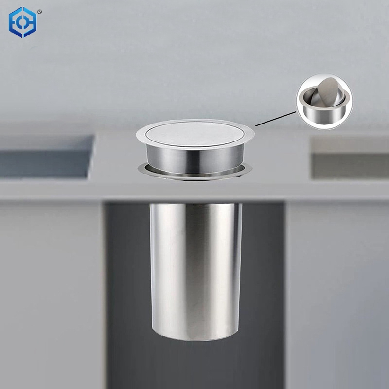 Kitchen Cabinet Built-in Trash Can Countertop Waste Chute Recessed Trash Bin Space Saving Hidden Wastebasket with Balance Flap Cover