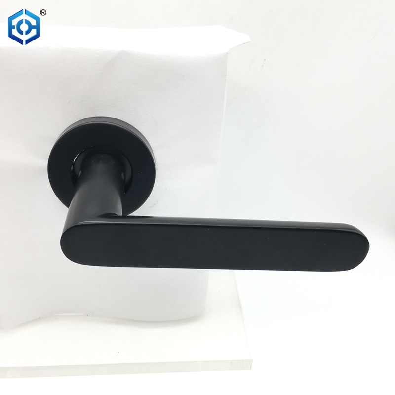 Internal Matte Black Stainless Steel Door Handle with Mitred Lever on Sprung Rose