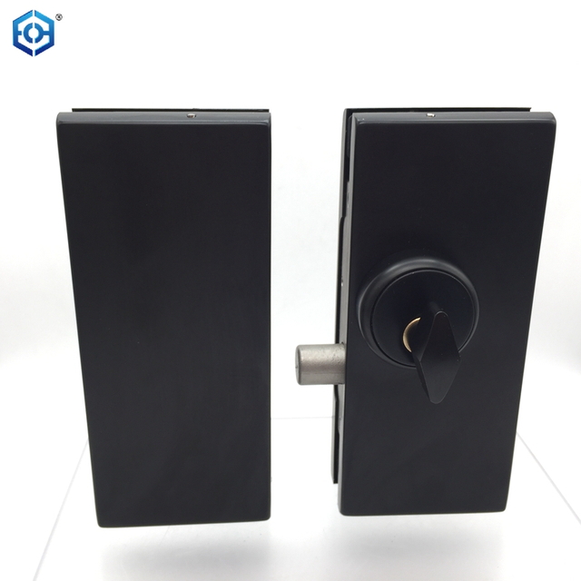 Black Stainless Steel Glass Door Patch Lock With American Style Cylinder