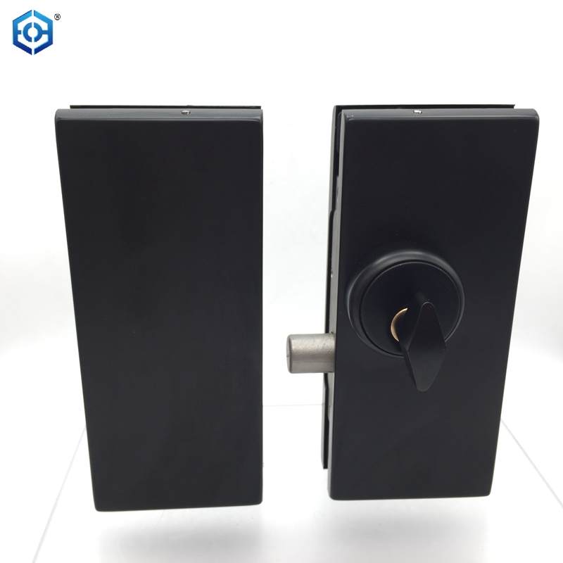 Black Stainless Steel Glass Door Patch Lock With American Style Cylinder