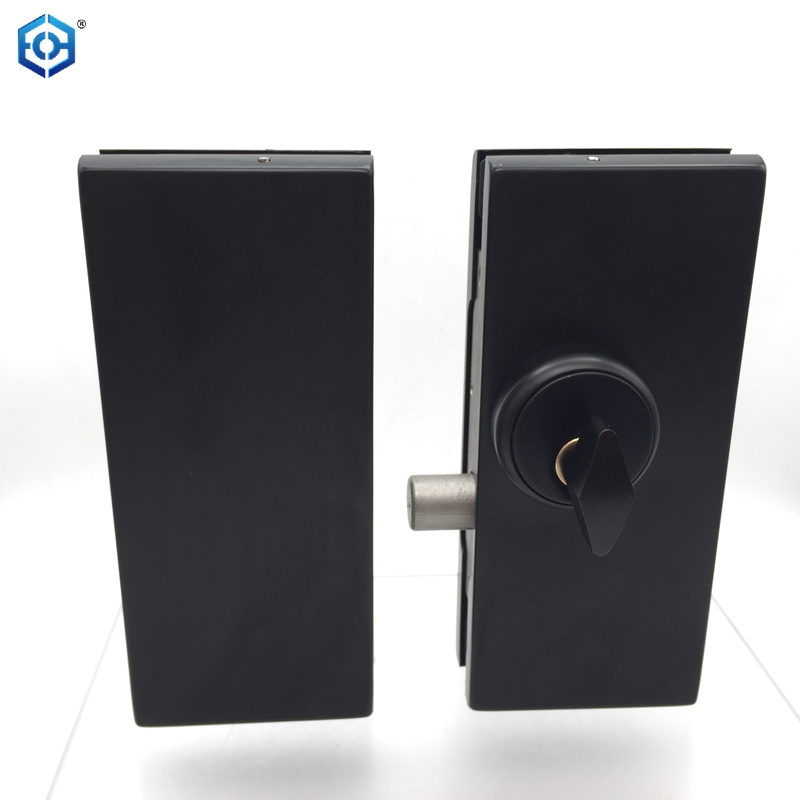 Black Stainless Steel Glass Door Patch Lock With American Style Cylinder