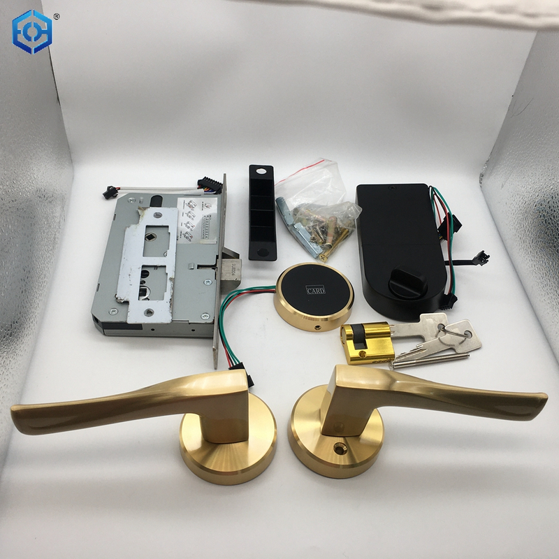 Golden Security Lever Handle Card Smart Lock for Hotel Apartment Dormitory