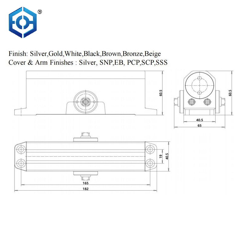 Satin Silver Adjustable 3 Hour Fire Rated Overhead Door Closer for Metal Interior Wood Doors