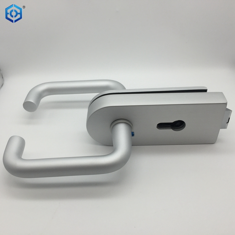 Silver Aluminum Frameless Glass Hardware Rebated Glass Door Round Lock with Handle