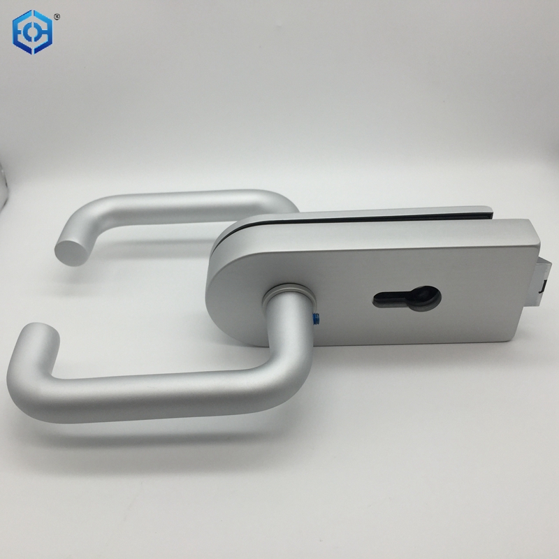 Silver Aluminum Frameless Glass Hardware Rebated Glass Door Round Lock with Handle