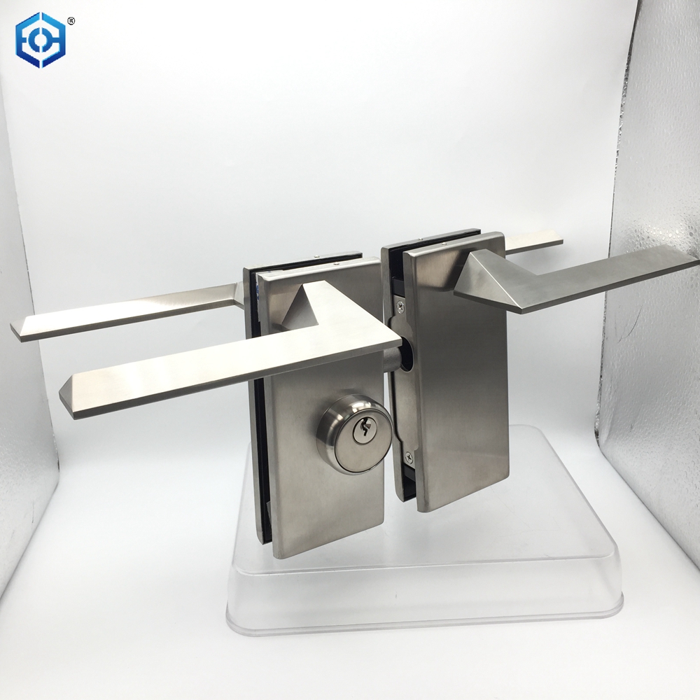 Stainless Steel Frameless Glass Door Lock with Handle And Keys Commercial Office Glass Partition Lever Patch Lock