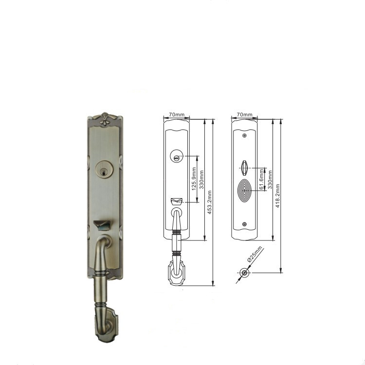 Ech Hot Sales Price Security European Style Antique Bronze Zinc Entrance Plated Door Handles Door Lock