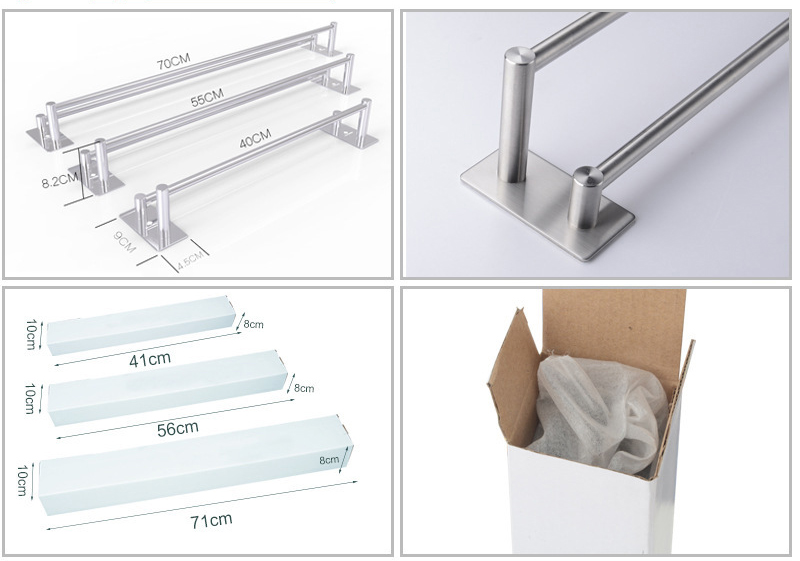 SSS stainless steel 70cm Hand Towel Bar with Water-Resistant Strips (2-Towel Bar) use 3M easy to install 