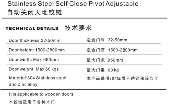SUS 304 Stainless Steel Pivot Lever Door Hinge factory